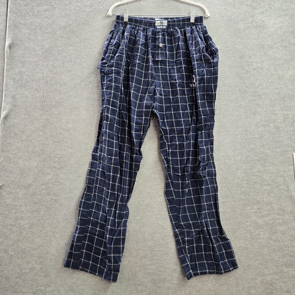 New York Yankees Men Sleepwear‎ Large Blue Plaid Pajama Pants Pockets Drawstring